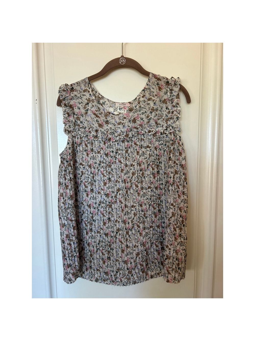 Women's PLEIONE Floral Pleated Blouse M White Brown